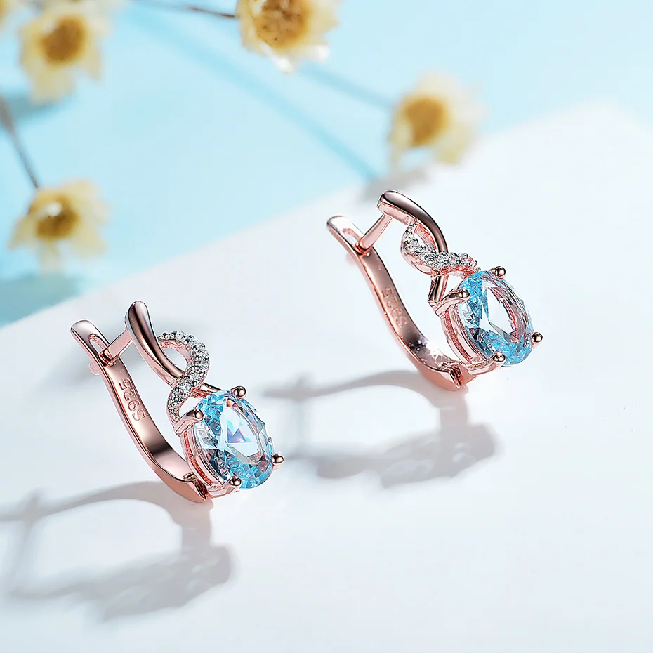Kuololit 585 Rose Gold Topaz Gemstone Luxury Clip Earrings for Women Genuine 925 Sterling Silver Emerald London Blue Morganite - Image 3