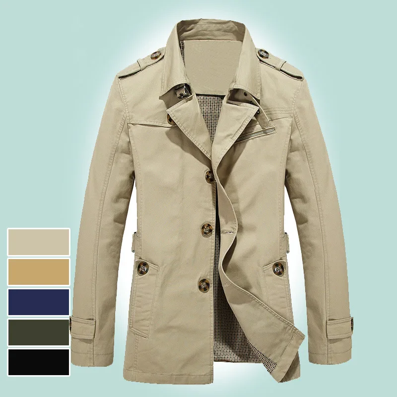 

Autumn Clothing Men Jacket Coat Mid-length Small Suit Large Size MEN'S Wear Outdoor Pure Cotton Trench Coat 5793