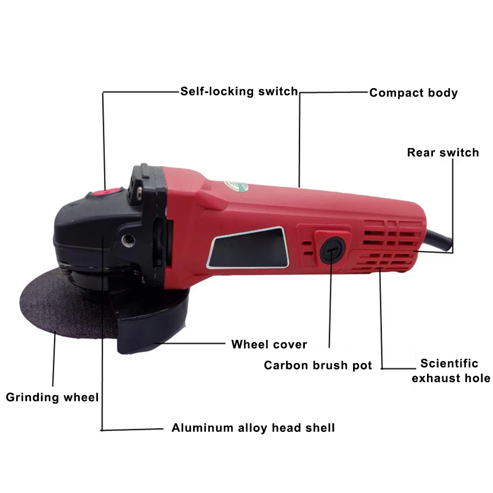 Electric Angle Grinder Single-speed Woodworking Power Tools Grinding Machine for Home DIY Woodworking GrindingMetal