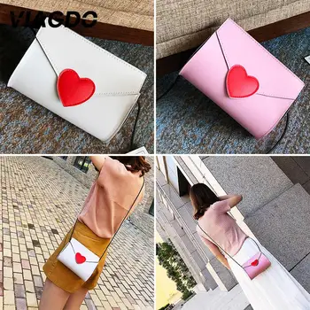 

Handbag Shoulder Bag Gifts Outdoor Accessory Cards Storage Women Female Supply Ladies Leather White/Pink Love Heart Casual