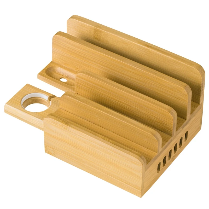 

Hot 3C-Universal Mobile Phone Tablet Bracket Bamboo Charging Station Dock Wooden Storage Shelf Bracket Charging Seat(Us Plug)