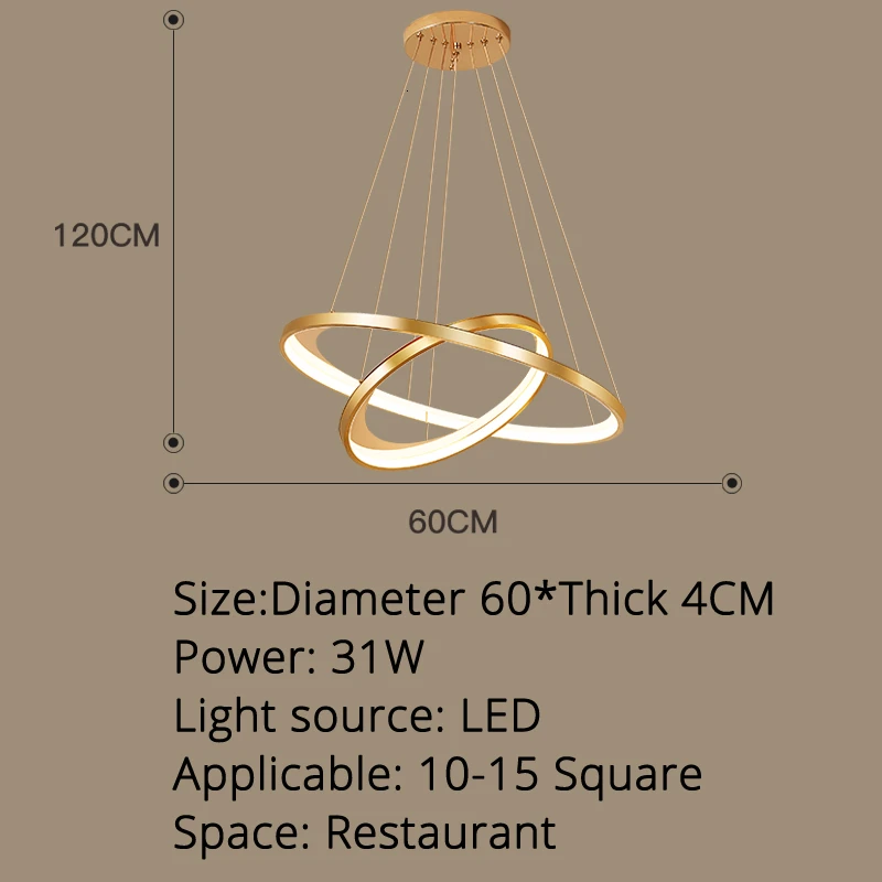 60x4cm 31w Золотой гостиной люстра пост современный минималистичный атмосферный светильник роскошный скандинавский художественный кольцевой сетевой креативный ресторанный светильник - Цвет корпуса: 60x4cm 31w