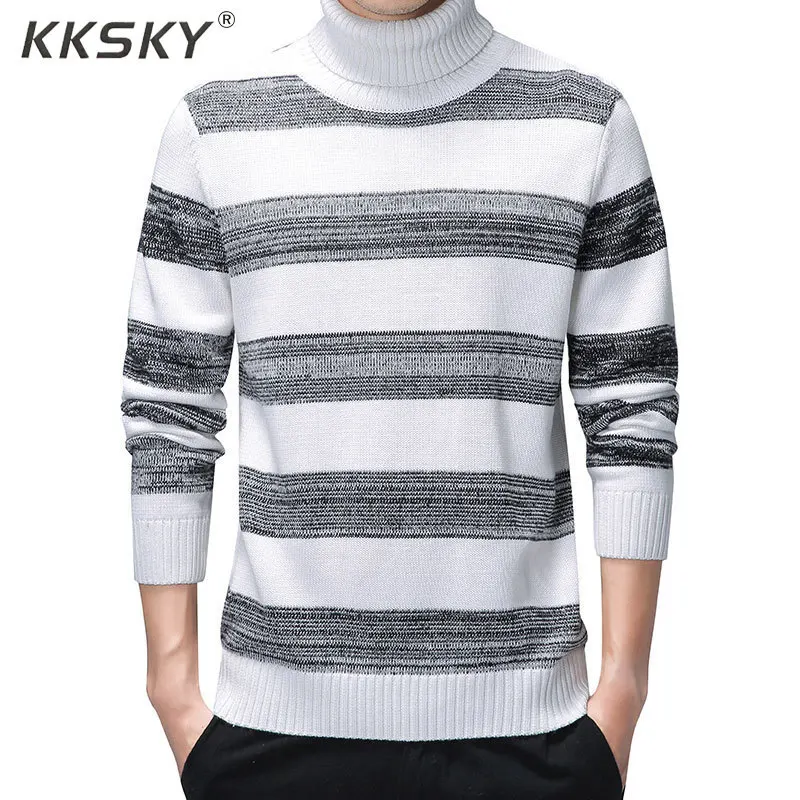 Купить White Striped Turtleneck Men Sweater Long Sleeve Pullovers Knitted Pull Homme Winter Clothes 3xl Newest Knittwear Coats  Мужская одежда | Джемперы (4000026814024)