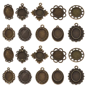 

20pcs Retro Alloy Pendant Cabochon Settings Clear Glass Cabochons Earring Hook For DIY Earrings Charms Jewelry Making
