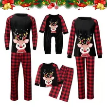 Pyjama à carreaux assortis pour toute la famille, vêtements de nuit, motif cerf, père, mère, enfants et bébé, maman et moi, noël 2021
