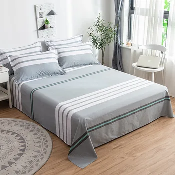 

Simple Style Pure Color Stripe Flat Sheet 100% Cotton Mattress Protector Cover Bed Sheet Twin Full Queen King Size Free Shipping
