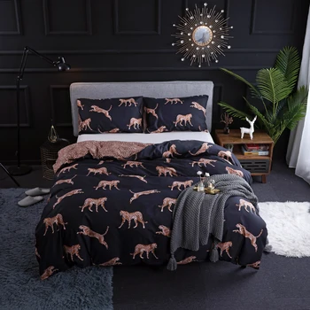 

Europe Style Leopard Printing Bedding Set Polyester Sanding Duvet Cover Set Home Decor Bed Linens Bedclothes Bedroom Supplies