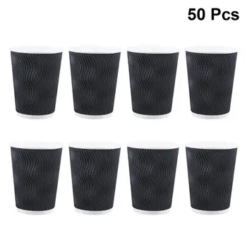 

50pcs Disposable Coffee Cups Insulation Takeaway Threaded Paper Cup 8oz Black High Quality Environmentally Friendly Paper Cups