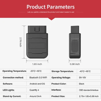 

OBD2 Automotive Scanner Engine Analyzer Tool Diagnostic Tester for OBD Car Bluetooth/Wifi for Android iOS