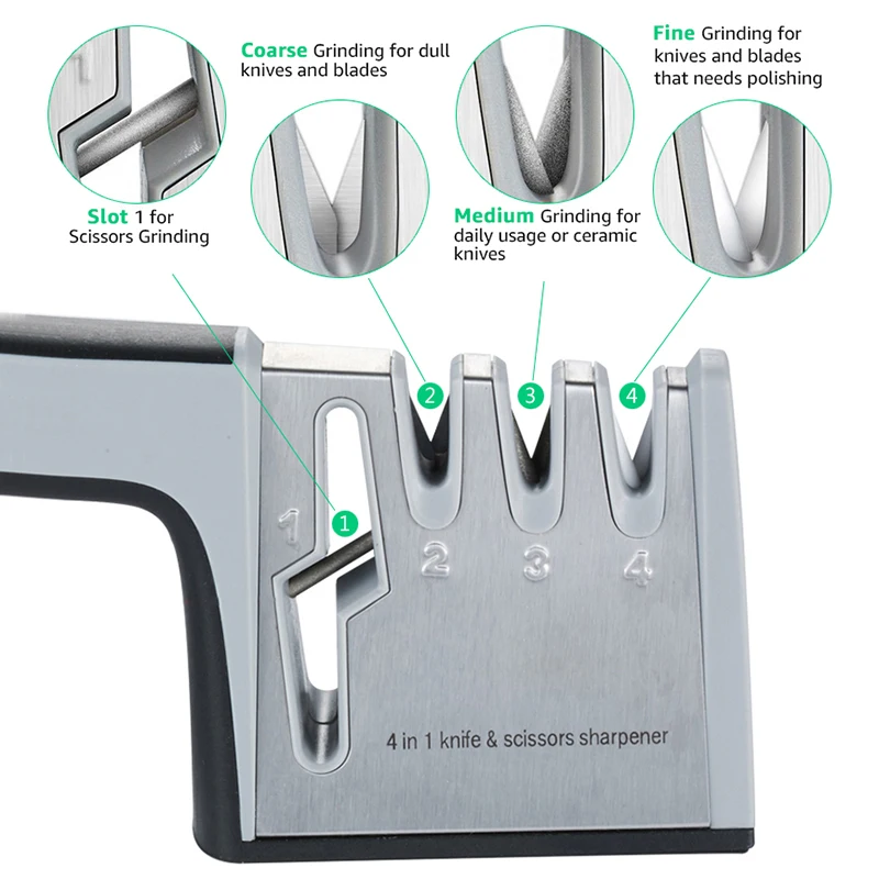 Профессиональная точилка для ножей 4 в 1 с алмазным покрытием и тонким керамическим стержнем, ножницы и ножницы, система заточки кухонных инструментов