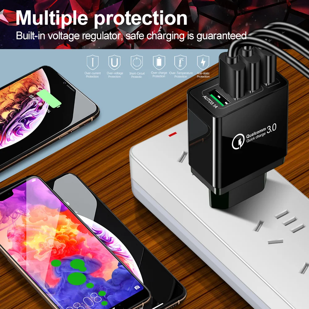 Flass 4 порта USB быстрое зарядное устройство для телефона настенное EU US UK 3.1A 15 Вт макс