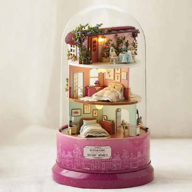 Миниатюрный деревянный DIY кукольный домик игрушки с прозрачный чехол от пыли мебель мини-дом музыкальные игрушки для детей рождественские подарки