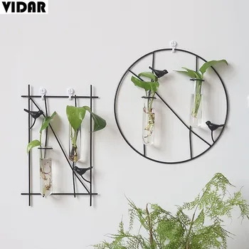 

VIDAR Simple Ins Metal Bird Green Dill Hydroponic Vase Wall Hanging Creative Home Wall Decoration Glass Vase Wall Hanging