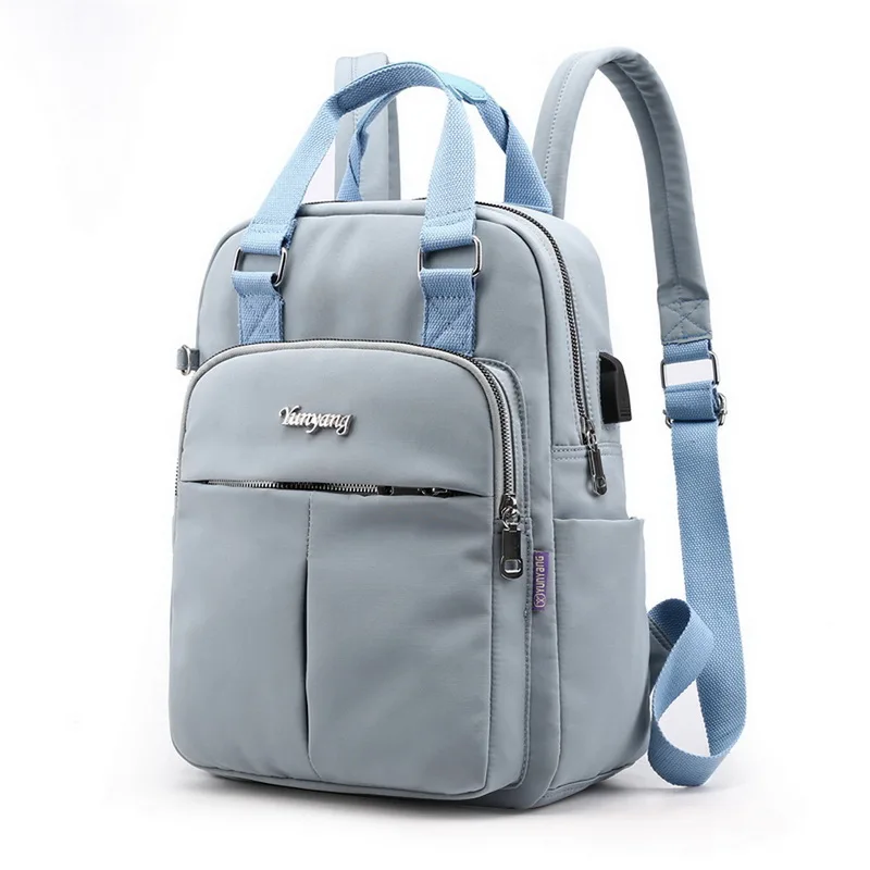 Новые модные женские рюкзаки, Женский однотонный рюкзак для девочек, школьный рюкзак для колледжа, рюкзак с usb зарядкой, дорожные сумки через плечо, сумки - Цвет: Light Blue