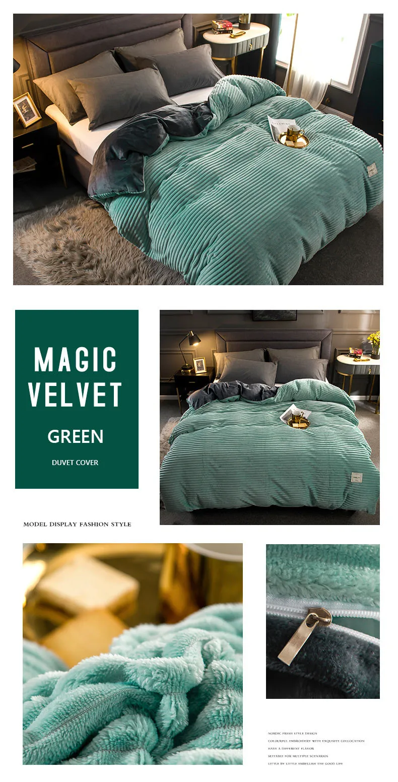 Magic Velvet Duvet Cover Winter Thick Fleece Blanket Coral Couple Bed Quilt Covers Flannel Yellow Bedspread Solid Bedclothes