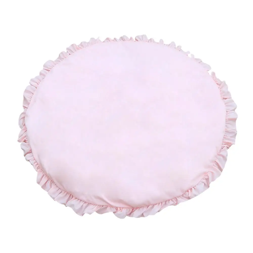 Pink Детский игровой коврик, сплошной цвет, кружево, круглый коврик для игры в ползание, корзина, кондиционер, коврик, палатка, кровать, детское одеяло, хлопковые игровые подушечки - Цвет: Pink