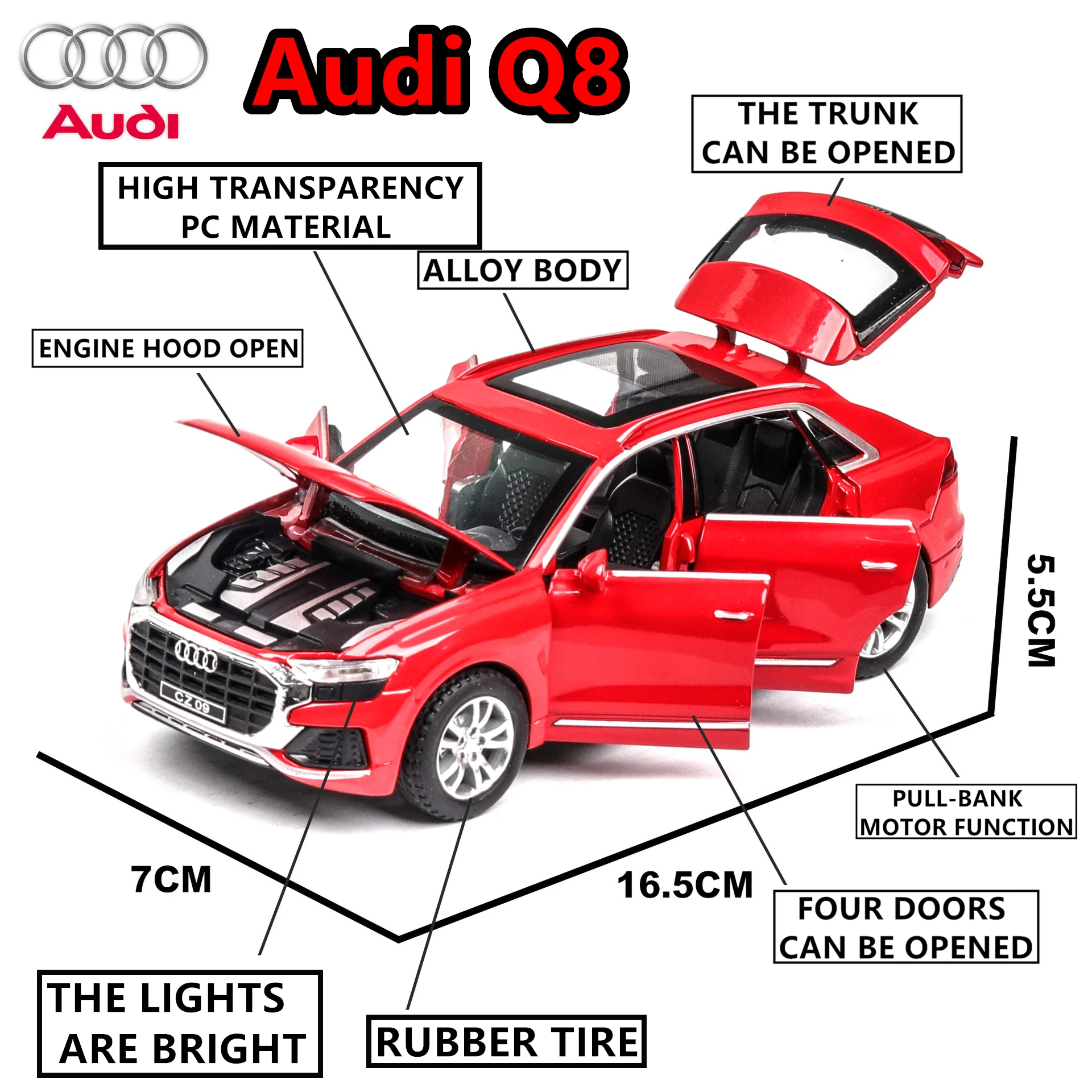 Модель автомобиля Audi Q8 1:32 со звуком и светом Коллекционная модель игрушечного
