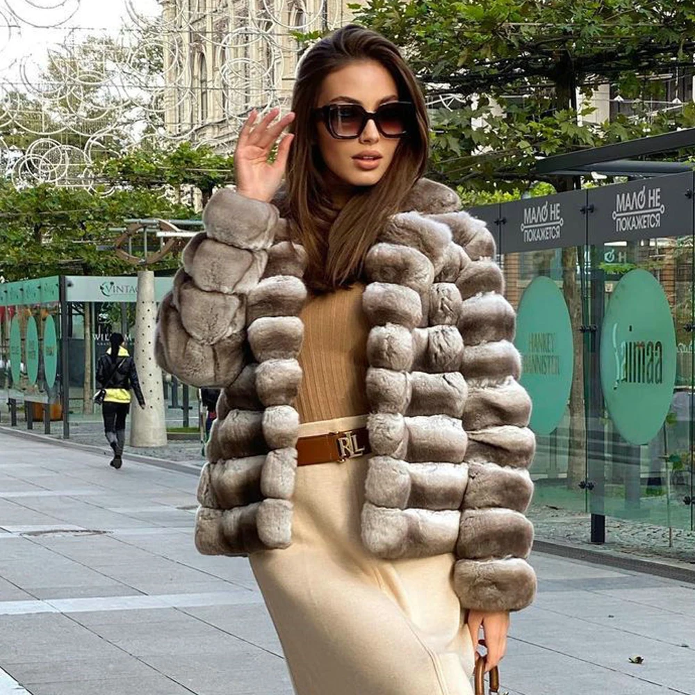 Winter Fashion Women Rex Rabbit Fur Coat Natural High Quality Genuine Full Pelt Rex Rabbit Fur Jacket Female Trendy Overcoats