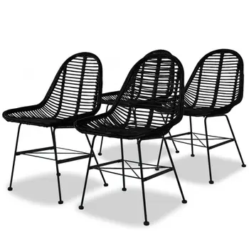 

vidaXL Dining Chairs 4 pcs Black Natural Rattan