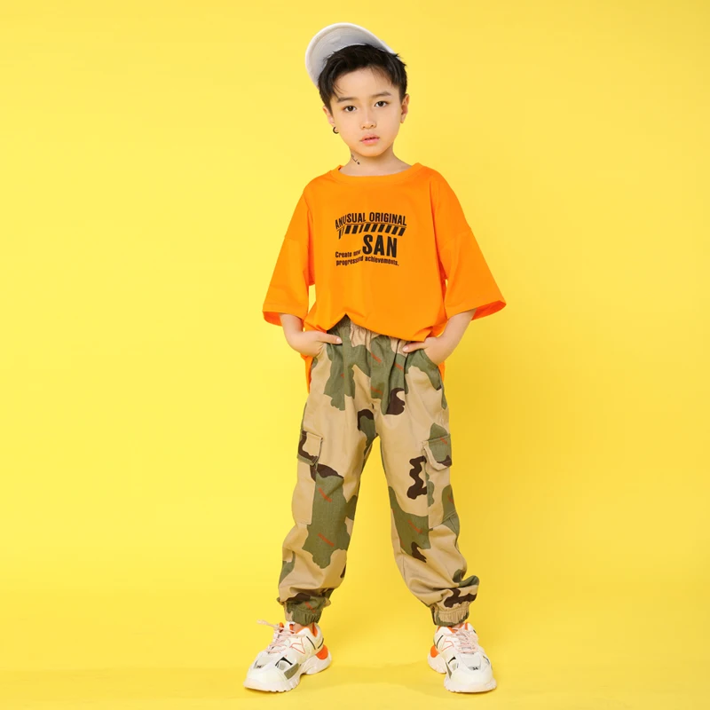 Kid Hip Hop Clothing Casual Orange T 