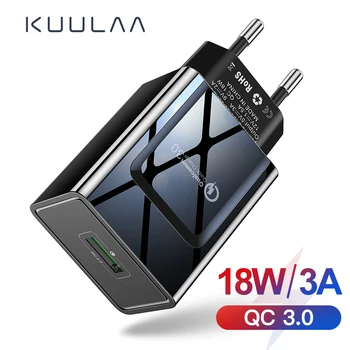 

KUULAA Quick Charge 3.0 Mobile Phone Charger USB Charger US Plug 18W QC 3.0 Fast Charger For Xiaomi Redmi 5 samsung galaxy s9