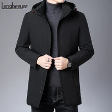 Топ класс новинка зимние модные брендовые пуховики мужские с капюшоном уличная пуховая куртка длинная теплая мужская одежда на утином пуху