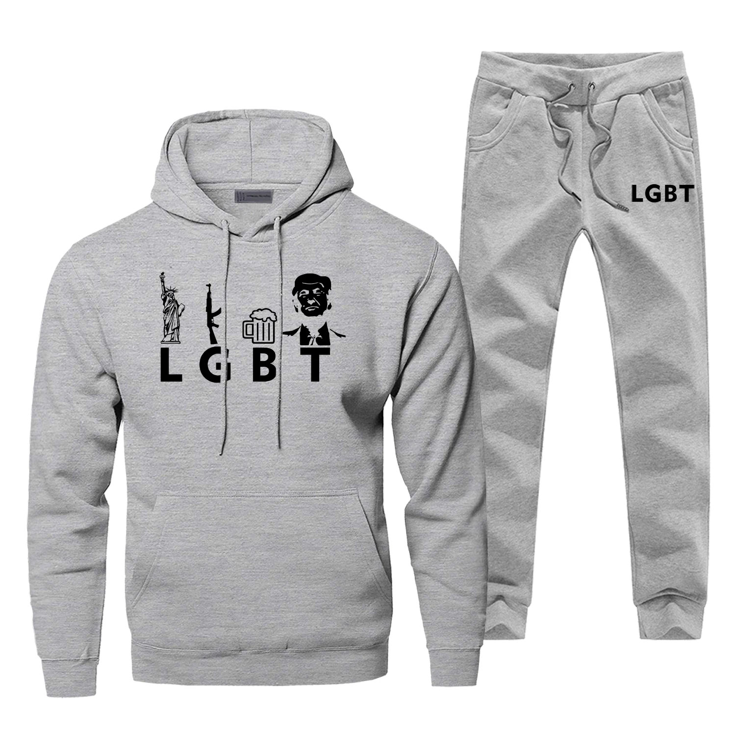 Gray 1 Мода Liberty guns пиво Трамп Забавный Принт толстовки брюки наборы для мужчин повседневная толстовка хип хоп зима флис Harajuku уличная одежда - Цвет: Gray 1