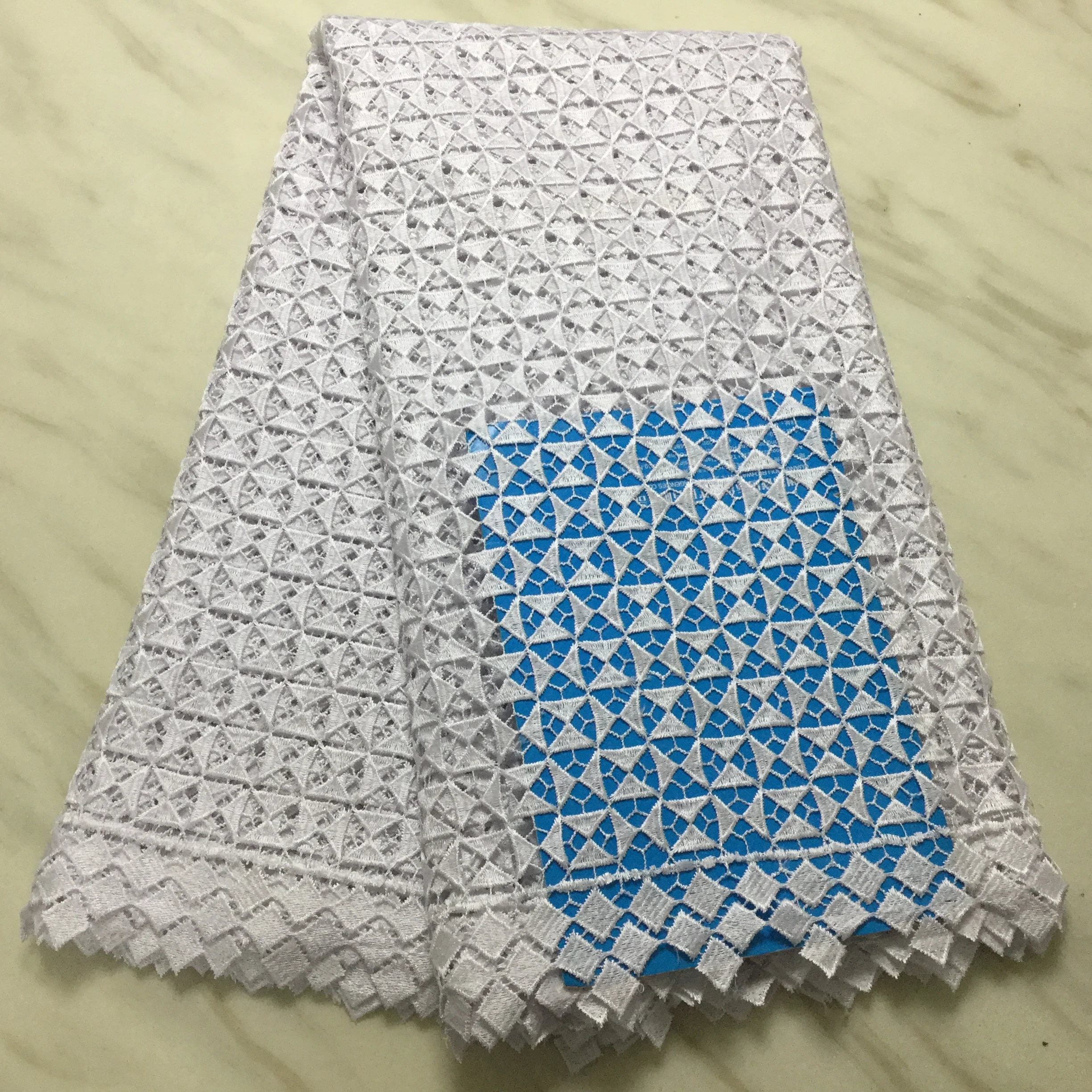 Высококачественная нигерийская кружевная ткань для свадьбы, африканская Водорастворимая молочная кружевная ткань, белая гипюровая кружевная ткань, 5 ярдов/партия