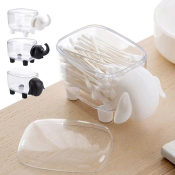 

1Pcs Elephant Mini Plastic Cotton Swab Storage Box Cute Sheep Dust-proof Cosmetic Cotton Storage Box Household Desktop Organizer