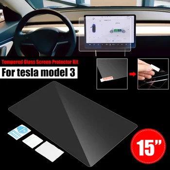 

15'' Car Navigation Touch Screen Transparent Protector 9H Anti-Glare 0.3mm Tempered Glass For Tesla Model 3