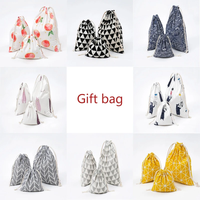 

New printed cotton and linen travel bundle pockets environmentally friendly use luggage drawstring clothes Christmas gift bags