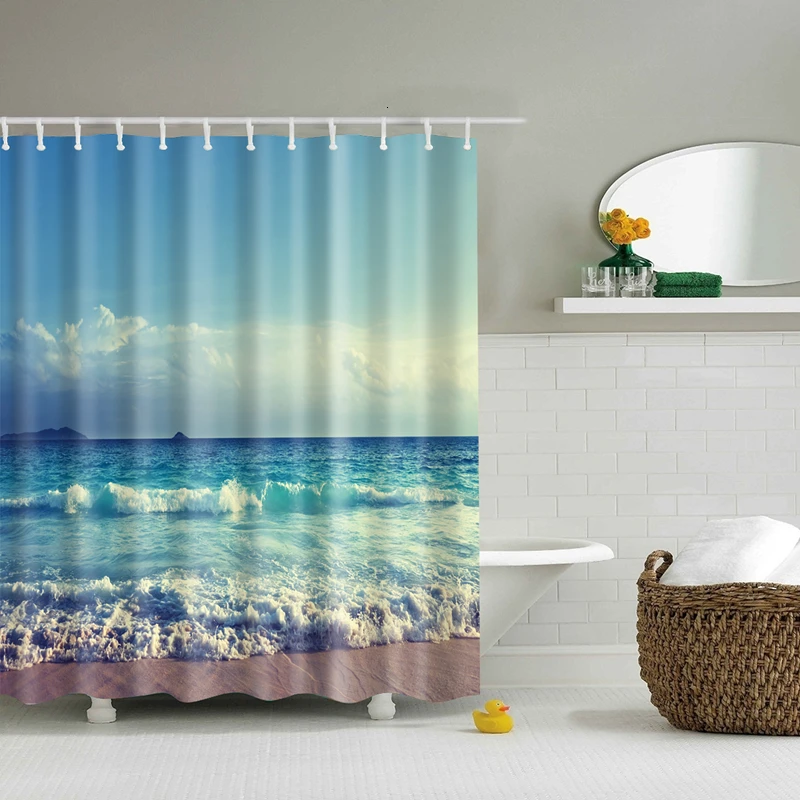 Новые Красочные экологически чистые пляжные Раковины Морская звезда раковина полиэстер высокое качество моющиеся для ванной Декор занавески для душа