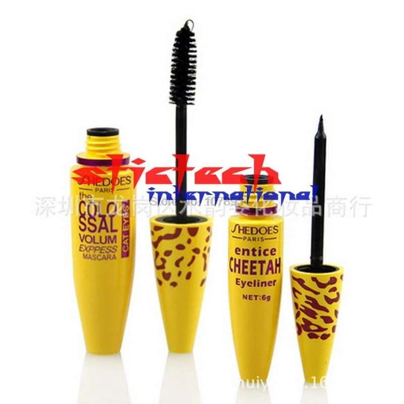 by ems or dhl 100sets High Quality Professional Make up Set Leopard Colossal Black Mascara + Liquid Entice Cheetah 2 in 1 set |