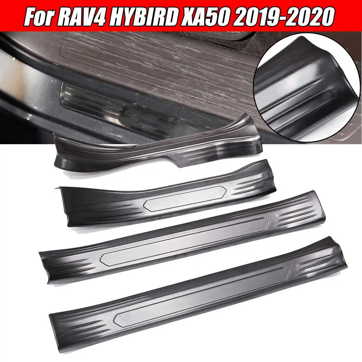 

Autoleader For RAV4 HYBIRD XA50 2019-2020 Car Door Sill Scuff Guard Protectors Auto Stainless Steel Stickers Trims Strips 4Pcs