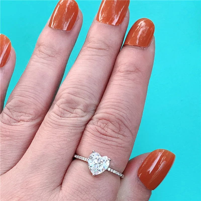 Vecalon кольцо в форме сердца, Настоящее серебро 925 пробы, 1ct AAAAA Cz, обручальное кольцо, кольца для женщин, свадебные вечерние ювелирные изделия