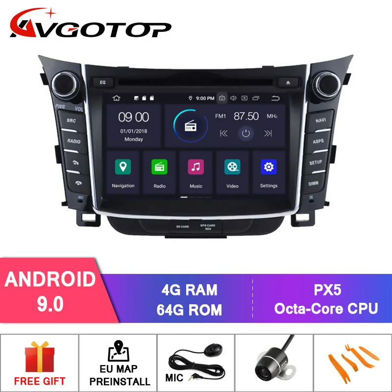 AVGOTOP Android 9,0 4 Гб+ 64 ГБ Автомобильный dvd-плеер для HYUNDAI I30 2012 7 ips HD экран навигации - Цвет: 4GB 64GB RVF5724