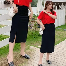 TUHAO Офисная Женская Стильная черная юбка элегантная женская юбка с завышенной талией размера плюс 4XL 3XL Женская модная облегающая юбка с разрезом