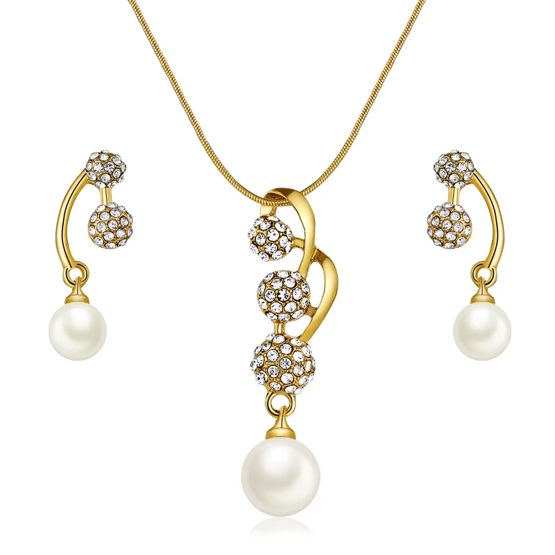 

MISANANRYNE Simulated Pearl Jewelry Sets Austrian Crystal Wedding Accessories Gold-color Necklace Drop Earrings Set for Women