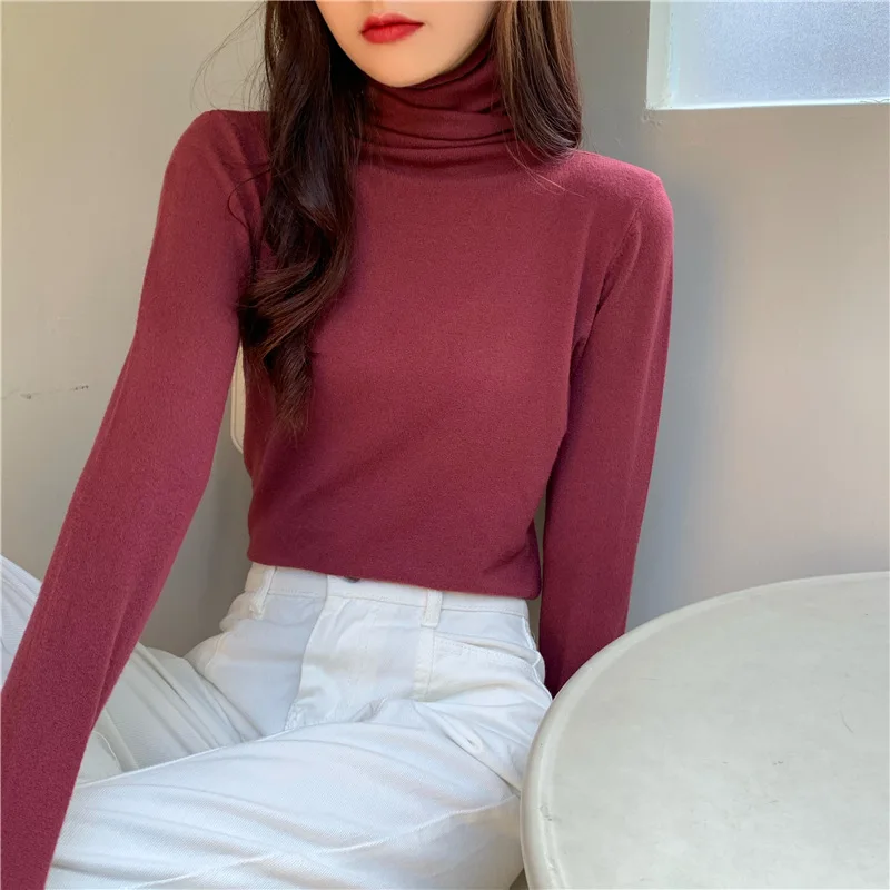 Spring and Autumn Long-sleeved Tops Slim Knit Bottoming Shirt Korean Fashion Turtleneck Sweater Women's Pullover long sweater