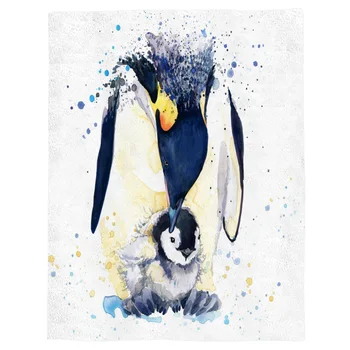 

Penguins Cute Watercolor Animals Fun Wildlife Nature Coral Fleece Fuzzy Blankets on Bed Throws Bedsheet for Kids Girls