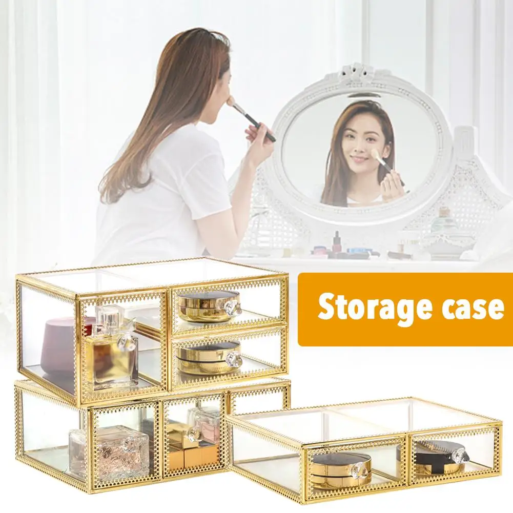 

Vintage Makeup Organizer 3 Layers 6 Drawers Detachable Cosmetic Organizer Glass Makeup Storage Box For Bathroom Vanity Dresser