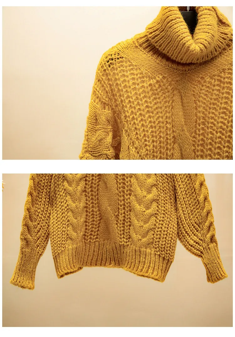 Свободный Женский пуловер свитер длинный рукав водолазка толстый теплый вязаный свитер женский осенне-зимний Дамский джемпер Топы водолазка женская