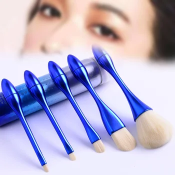 

5Pcs/set Synthetic Makeup Brushes Plastic Smooth Handle with Support Stand for Foundation Powder Eyeshadow Makeup Tool Kit