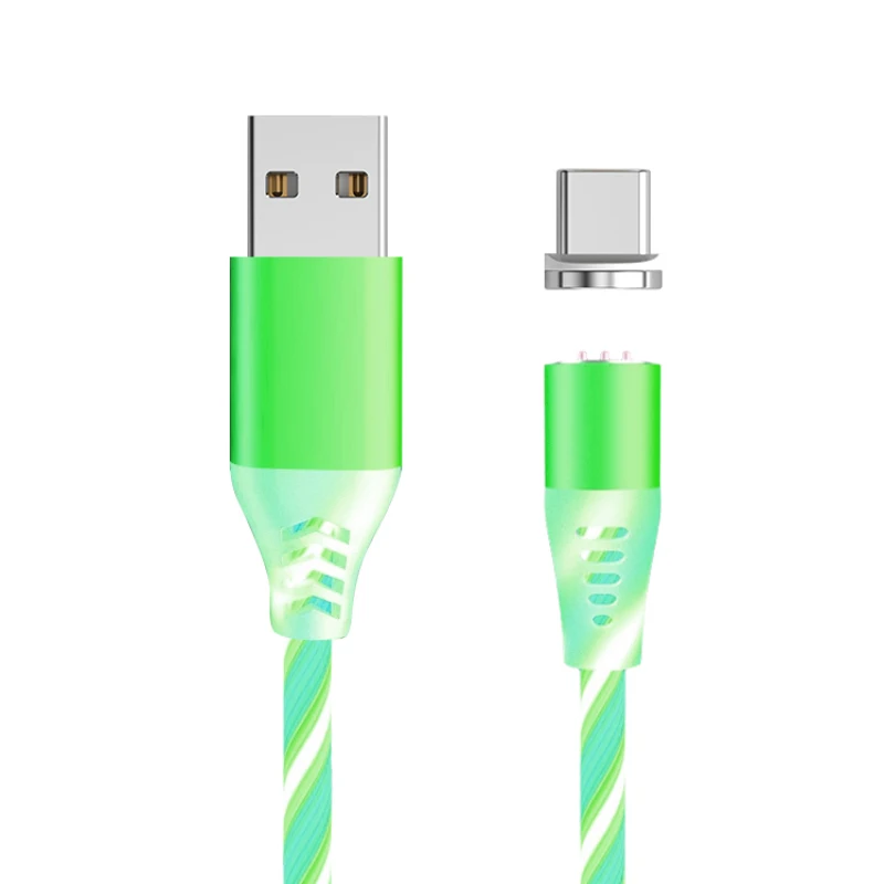 Цветной стример Магнитный кабель Micro USB type C Быстрая зарядка Pin-строка данных для Xiaomi huawei для samsung - Цвет: Зеленый