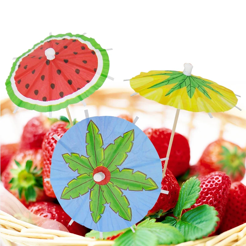 100Pcs Mixed Color Mini Umbrellas Parasol Snack Cocktail Party Pick Decoration Bar accessory Wooden Handle Small