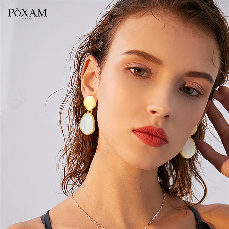 New Korean Round Statement Drop Earrings For Women Fashion Vintage Geometric Acrylic Gold Hanging Dangle Earring Jewelry