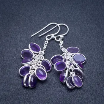

Natural Amethyst Handmade Unique 925 Sterling Silver Earrings 2" B2631