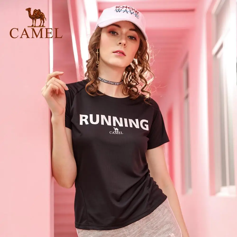 CAMEL летняя рубашка для женщин и мужчин спортивные анти-пот бег быстросохнущая фитнес тренажерный зал пара с коротким рукавом высокая эластичная - Цвет: Black Women