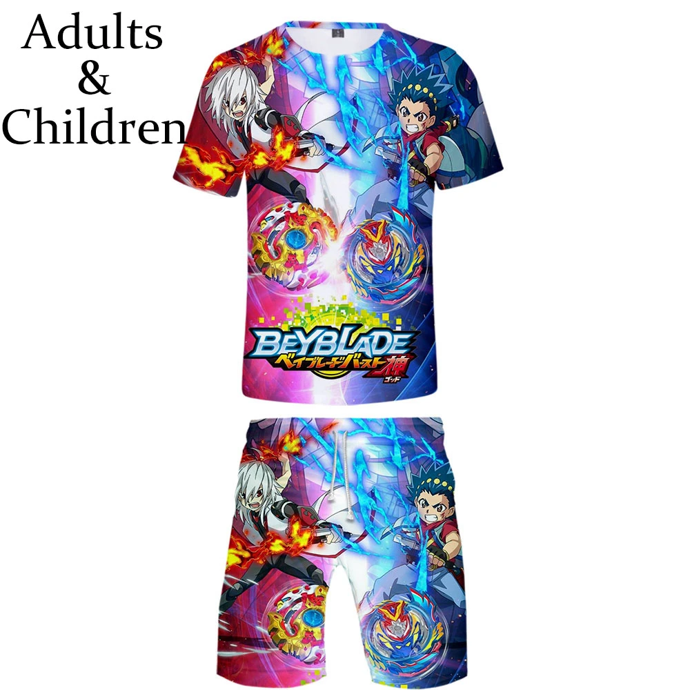 تي شيرت مطبوع Beyblade Burst Evolution شورت شاطئ Harajuku هيب هوب طقم من قطعتين أزياء ثلاثية الأبعاد للأولاد والبنات ملابس رائعة Men S Sets Aliexpress