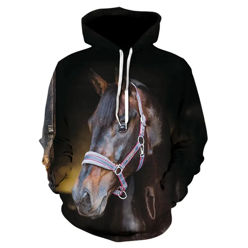 

New 3D Digital Print Hoodie Men Sweatshirt 2020 Spring & Autumn Lightweight European Fashion Horse Animal Print Long Sleeve Top
